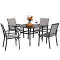 5Pcs Outdoor Dining Set, Square Metal Dining Table And 4 Textilene Dining Chairs, With 1.57