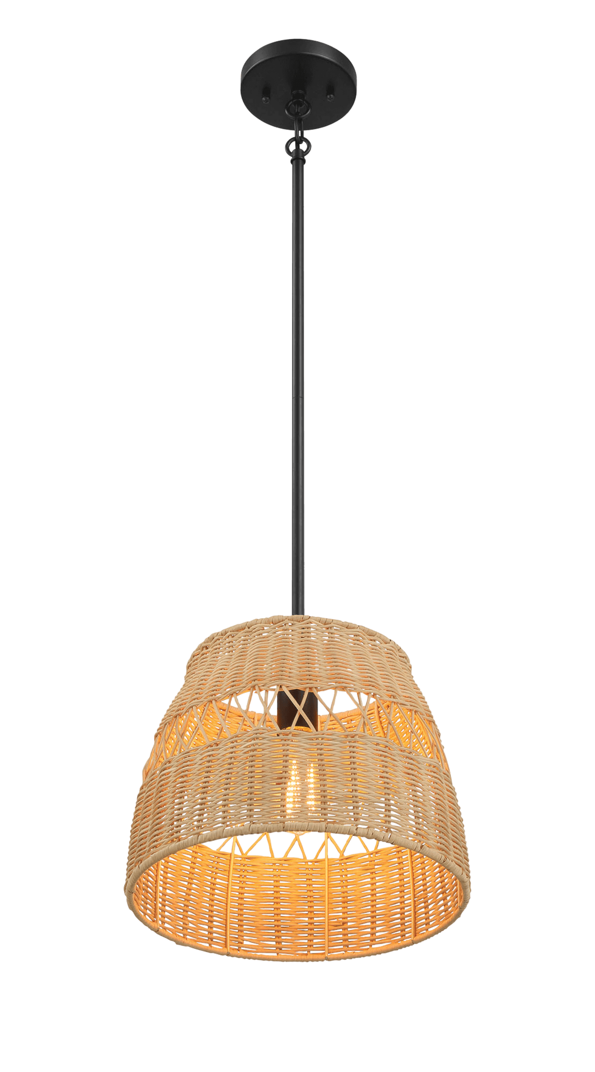 Essence Single Lights Pendant With Rattan Shade Black Metal Finish For Farmhouse Style Black,Rattan Ceiling Lights Farmhouse Metal,Rattan