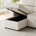 85 Inches Corduroy Sofa Bed, 3 Seater Sleeper Sofa With Storage Chaise, Square Handrail With Two Cup Holder And Usb Charge Port, Pull Out Couch For Living Room Beige Corduroy 3 Seat