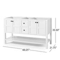 61'' Bathroom Vanity With Marble Top & Double Ceramic Sinks, 4 Doors, 2 Drawers, Open Shelf, White White Mdf