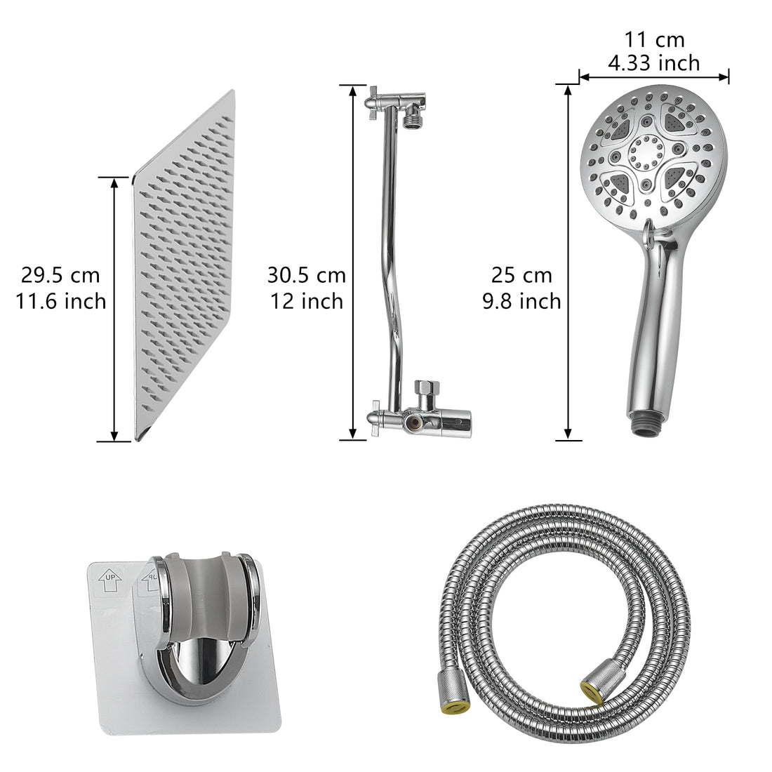 Chrome Shower System 12 Inch Bathroom Luxury Rain Mixer Shower Combo Set Wall Mounted Rainfall Shower Head And Handheld System Shower Faucet Set Chrome Bathroom Classic,Contemporary,Luxury,Modern