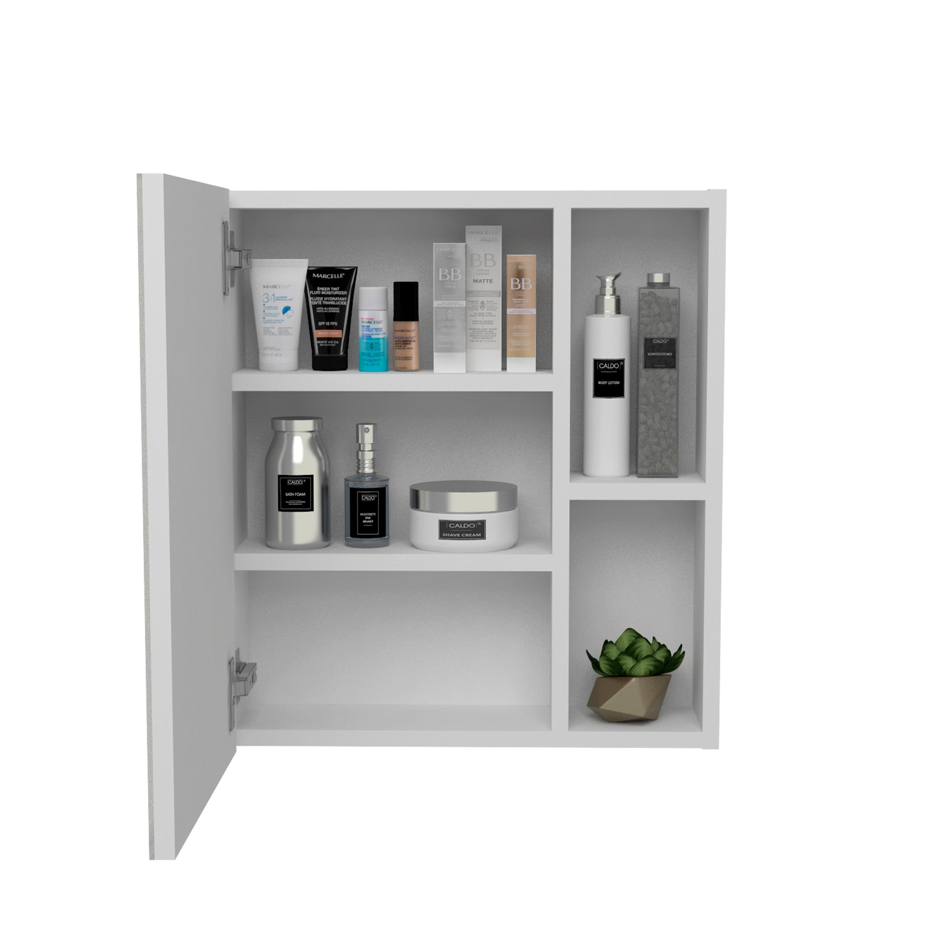 Lincoln Mirrored Medicine Cabinet, Five Interior Shelves White 5 Bathroom Wall Mounted Modern Mdf Engineered Wood