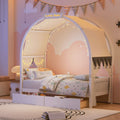 Twin Size Bed With Arched Roof And 2 Drawers, White Twin White Plywood