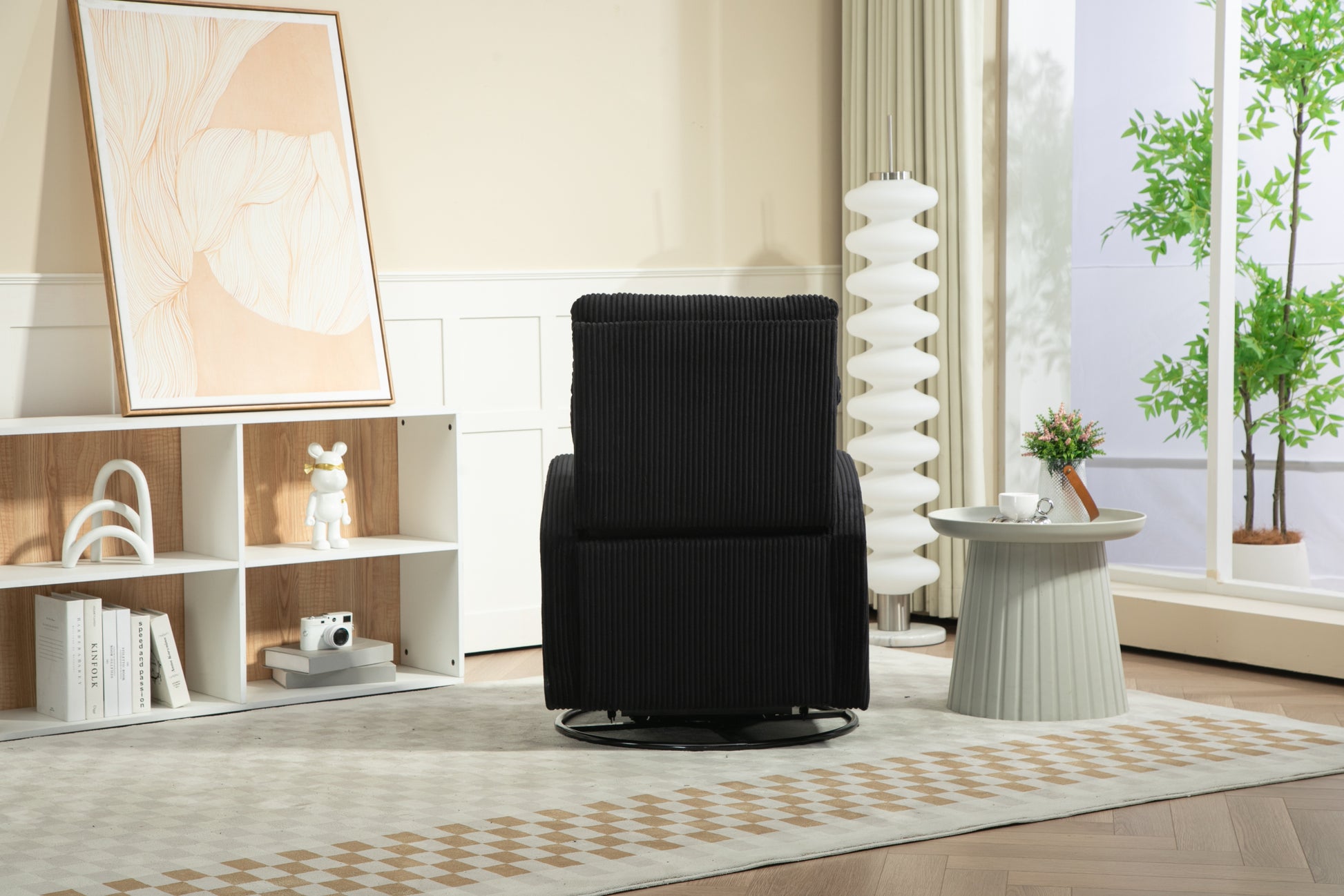 Jiada Upholstered Swivel Glider.Flannel Fabric.Rocking Chair For Nursery In Black.Modern Style One Left Bag Black Foam Corduroy