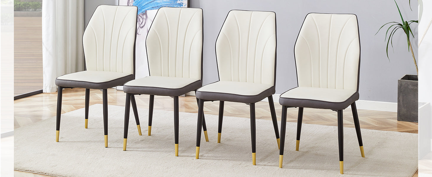 4 Modern Dining Chairs With Stylish Pu Patterned Backrest And Black Metal Legs For A Comfortable Home Experience In The Kitchen, Bedroom And Office. White Gray Pu