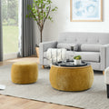 Round Storage Ottoman, 2 In 1 Function, Work As End Table And Ottoman,With Small Seat,Dark Yellow 25