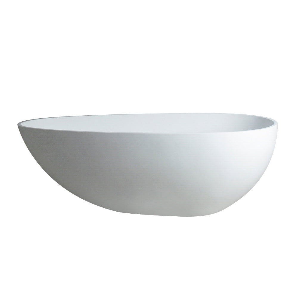 59" Freestanding Solid Surface Bathtub, Luxury Handcrafted Stone Resin Freestanding Soaking Bathtub With Overflow And Pop Up Drain, Matte White 24S02 59Mw White Bathroom Freestanding Tubs Solid Surface