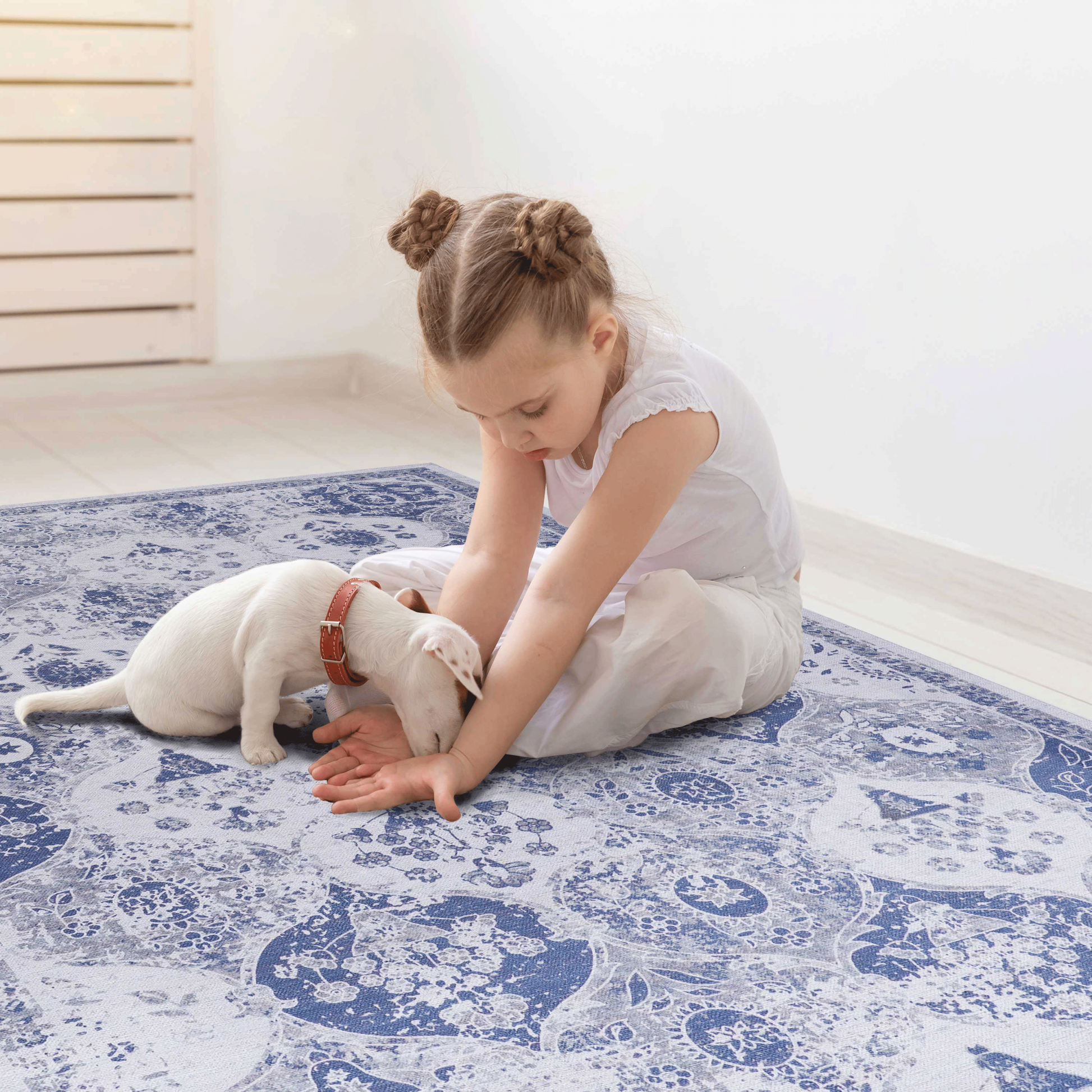 3X5 Area Rugs, Blue Area Rug, Washable Rug, Low Pile, Non Slip, Non Shedding, Foldable, Kid & Pet Friendly Area Rugs For Living Room, Bedroom, Kitchen, Dining Room Perfect Gift, Blue, 3X5 Blue Chenille Polyester