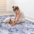 Naar 2X3 Blue Area Rug, Machine Washable Area Rugs, Low Pile Non Slip Non Shedding Foldable Kid&Pet Friendly, Area Rugs For Living Room, Bedroom, Kitchen, Dining Room Rug Perfect Gift, Blue, 2X3 Blue Chenille Polyester