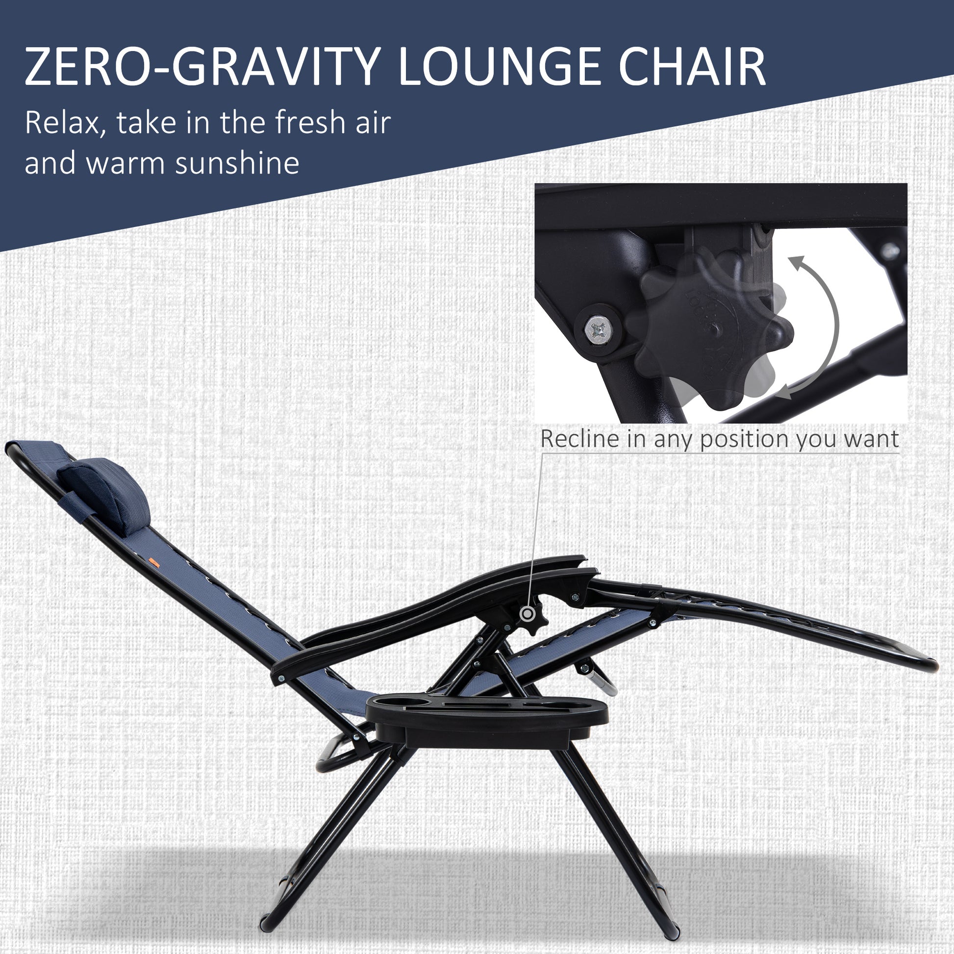 Outsunny Zero Gravity Chair Set With Side Table, Folding Reclining Chair With Cupholders & Pillows, Adjustable Lounge Chair For Pool, Backyard, Lawn, Beach, Blue Blue Steel