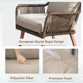 Patio Conversation Sets 4 Pieces, Handwoven Rattan Wicker Aluminum Frame Outdoor Patio Set, All Weather Modern Rope Patio Loveseat With Coffee Table For Garden Balcony Deck Poolside Porch Khaki Yes Khaki Garden & Outdoor Multiple Chairs Seating Group