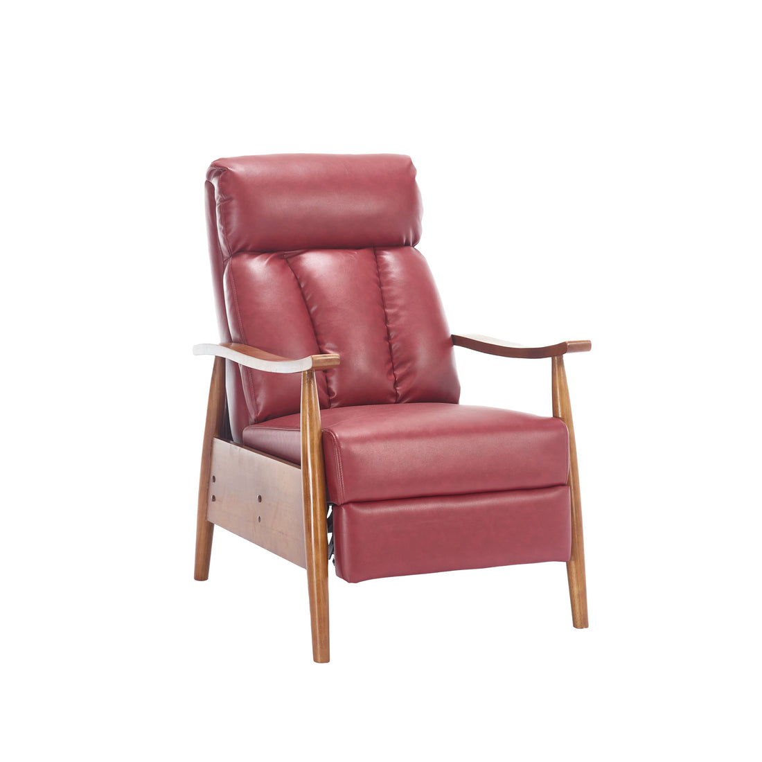 Coolmore Wood Frame Armchair, Modern Accent Chair Lounge Chair For Living Room Wine Red Pu Leather