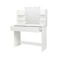 Modern Dressing Table With 2 Drawers, 4 Open Shelves Rectangular Makeup Table With Mirror, 10 Lamp Bulb,42.52*15.75* 52.76Inch,For Bedroom White Particle Board Mdf