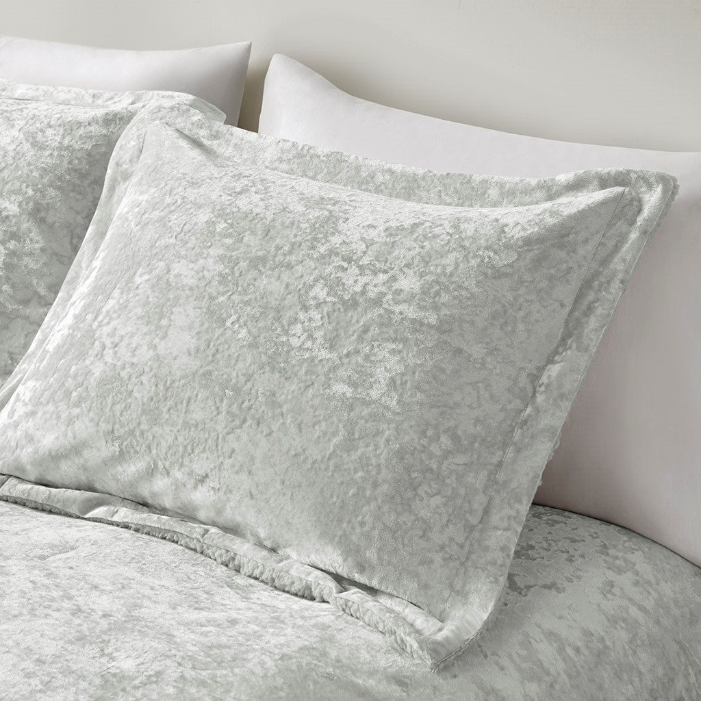 Crushed Velvet Sherpa Reversible Comforter Set Queen Grey Polyester