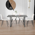 Table And Chair Set, Textured Top In Vintage Retro Grey Wood Grain Desktop, Black Metal Legs. Dining Chair With White Faux Leather Backrest Cushion With Black Metal Legs. Gray,Wood Seats 4 Mdf Metal