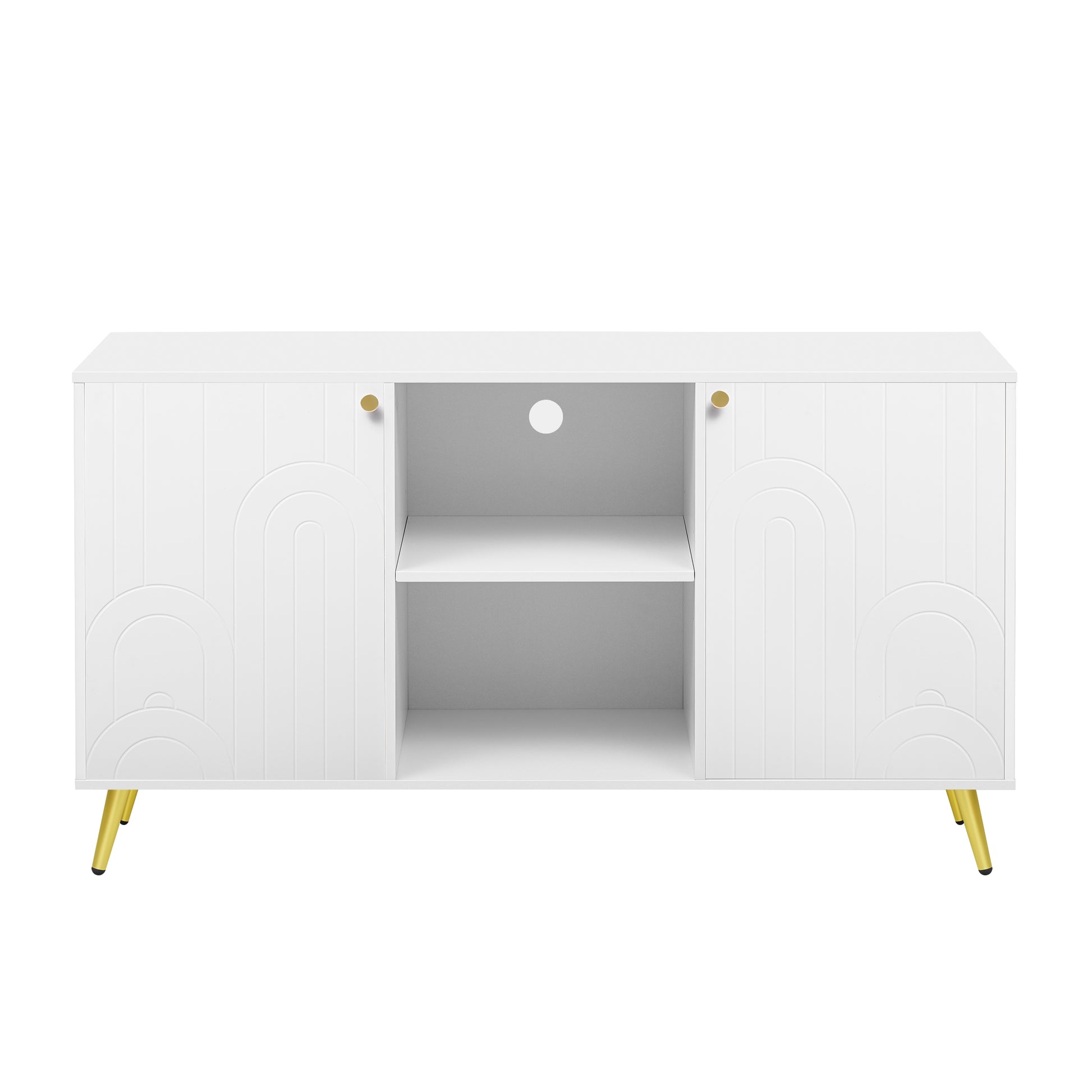 Modern Tv Stand For Tvs Up To 55 Inches, Entertainment Center Media Console,Adjustable Shelf, Metal Legs, Handles And Anti Tip Device For Living Room White 50 59 Inches Mdf