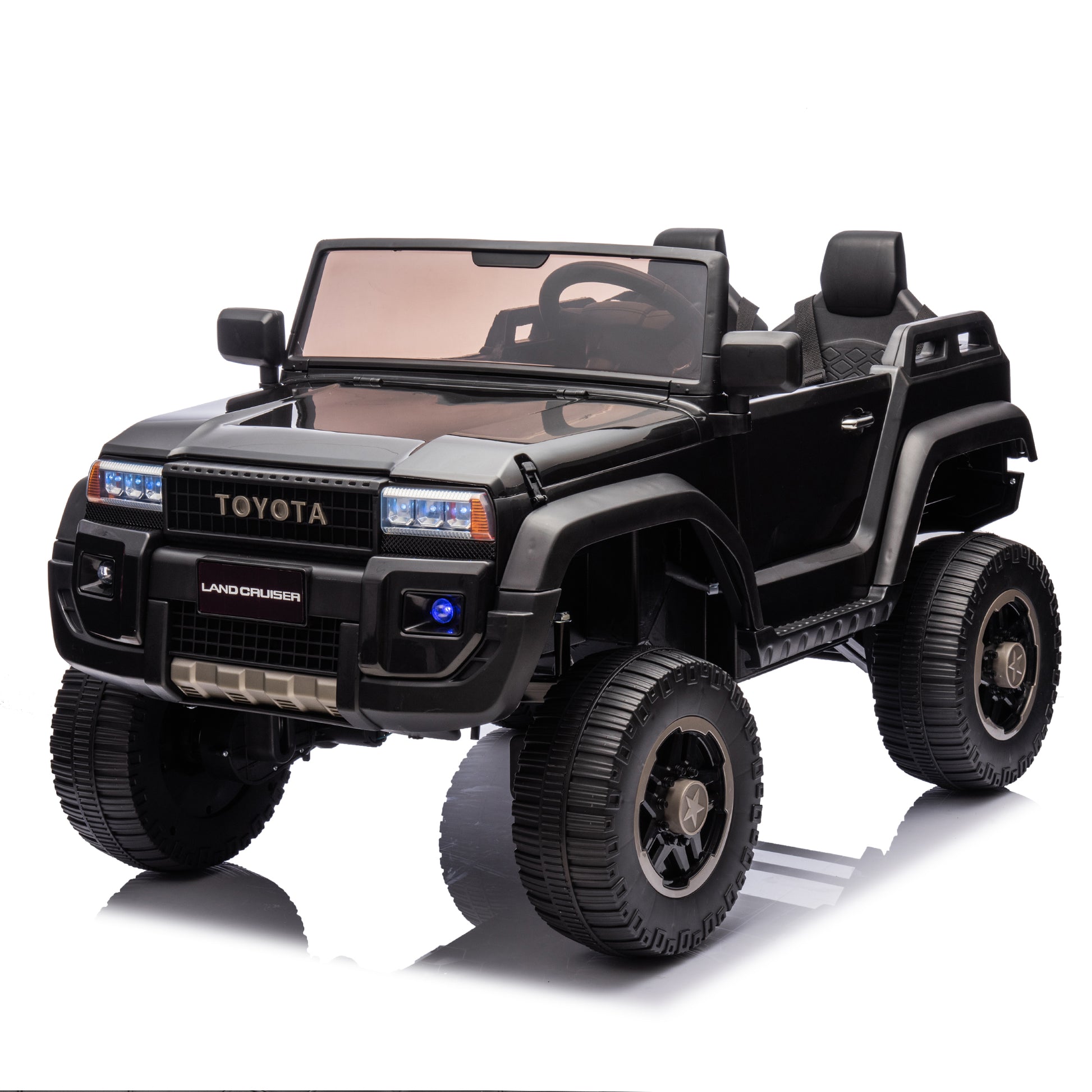 24V Two Seater Kids Ride On Car W Parents Remote Control, Licensed Toyota Lc250,110W Motors,With Shovel,Three Point Seat Belt,Slow Start,Speed Adjustment,Bluetooth,Music For Kids Aged 3 . Black Polypropylene