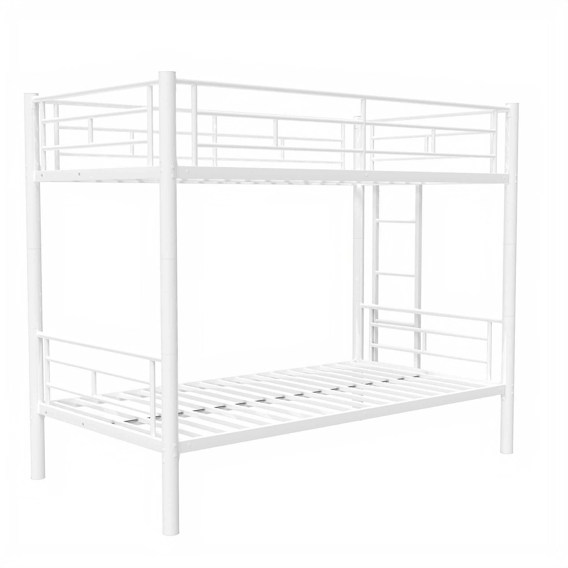 Bunk Bed Twin Over Twin Size With Ladder And High Guardrail, Able To Split, Metal Bunk Bed, Storage Space, Noise Free,White Box Spring Not Required Twin White Metal Metal