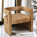 Modern Velvet Accent Chair With Ribbed Detail, Luxury Curved Fully Upholstered Accent Chair, Brown No Assembly Needed Brown Velvet