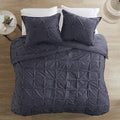 3 Piece Elastic Embroidered Cotton Duvet Cover Set Queen Dark Navy Cotton