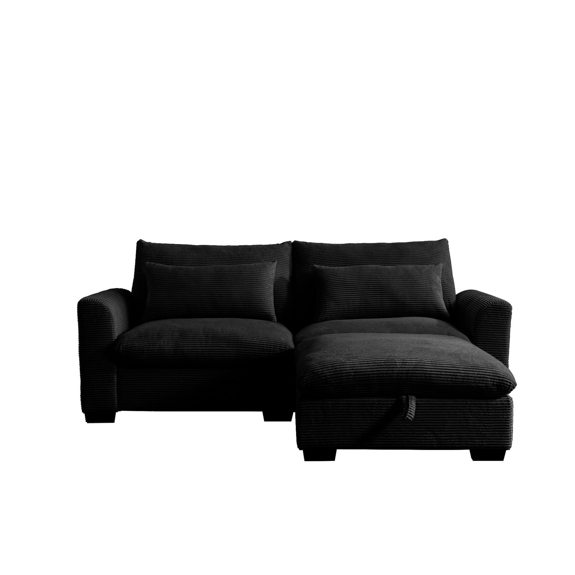 Sectional Sofa Comfy Corduroy Couch For Living Room With Pillows And Round Armrests, Modern Corduroy Sofa Sleeper Deep Couches With Storage Ottoman Black, 2 Seat Black Corduroy 2 Seat