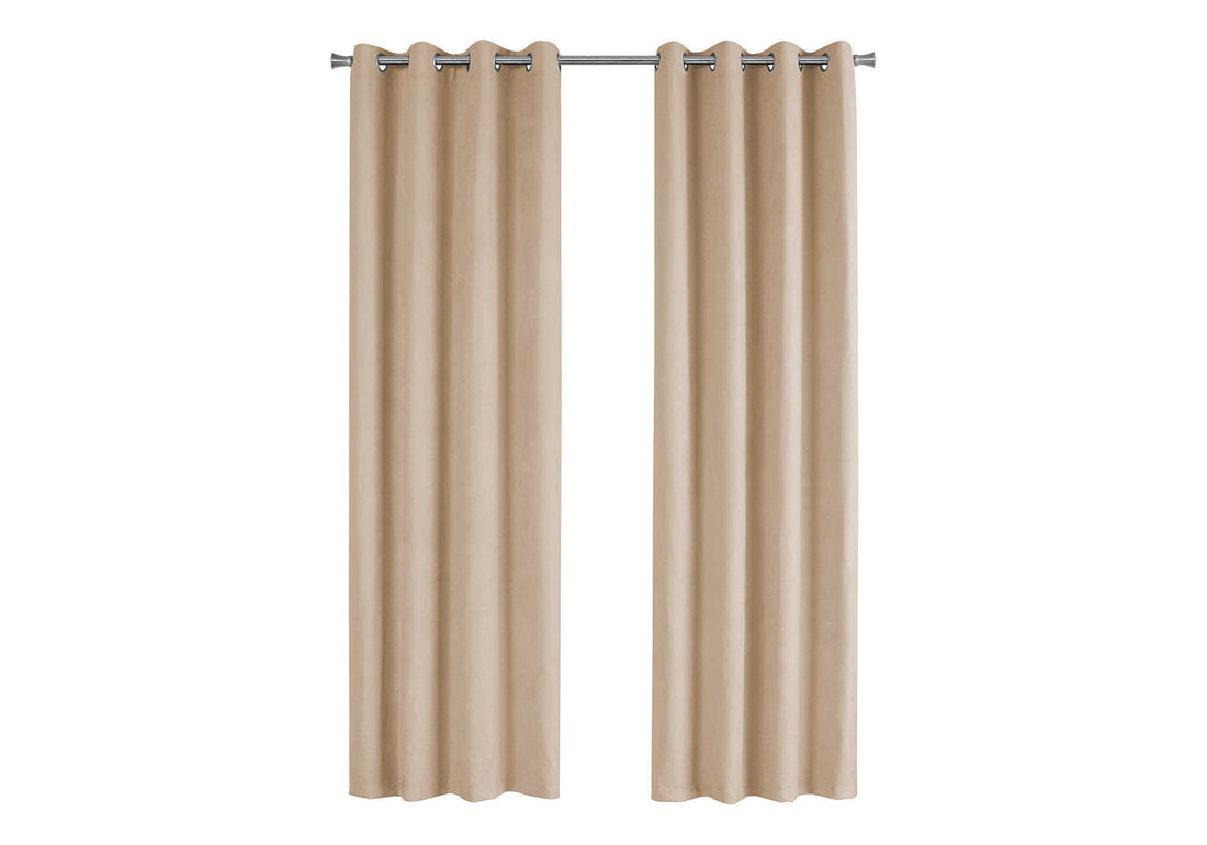 Curtain Panel, 2Pcs Set, 54"W X 95"L, Room Darkening, Grommet, Living Room, Bedroom, Kitchen, Beige Micro Suede, Contemporary, Modern Brown Polyester