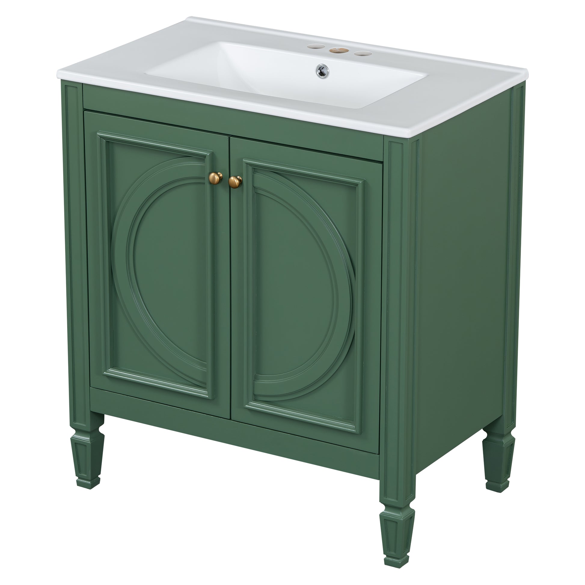30" Bathroom Vanity With Sink, Two Doors With Shelf, Soft Close Door Hinges, Vintage Style, Green Green Ceramic Mdf,Rubber Wood