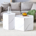 Modern Minimalist Style Hexagonal White Marble Patterned Mdf Coffee Table Set Two Piece Set .Complex Texture Patterns, Style And Texture Coffee Table To Redefine Your Interior Decoration. White Mdf