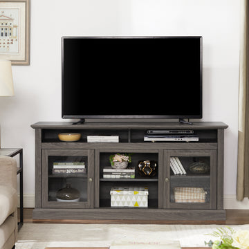 Contemporary Tv Media Stand Modern Entertainment Console For Tv Up To 65" With Open And Closed Storage Space, Dark Walnut Black, 60"W*15.75"D*29"H Black Dark Walnut Primary Living Space 60 69 Inches 60 69 Inches 65 Inches Mdf