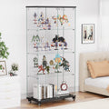4 Tier Glass Display Cabinet, Double Door Glass Cabinet With Two Locks, Floor Standing Storage Cabinet With 6 Acrylic Shelves For Living Room, Bedroom And Office, Black, 31.5