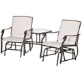 Outsunny Outdoor Glider Chairs With Coffee Table, Patio 2 Seat Rocking Chair Swing Loveseat Withsling For Backyard, Garden, And Porch, Beige Beige Fabric Metal