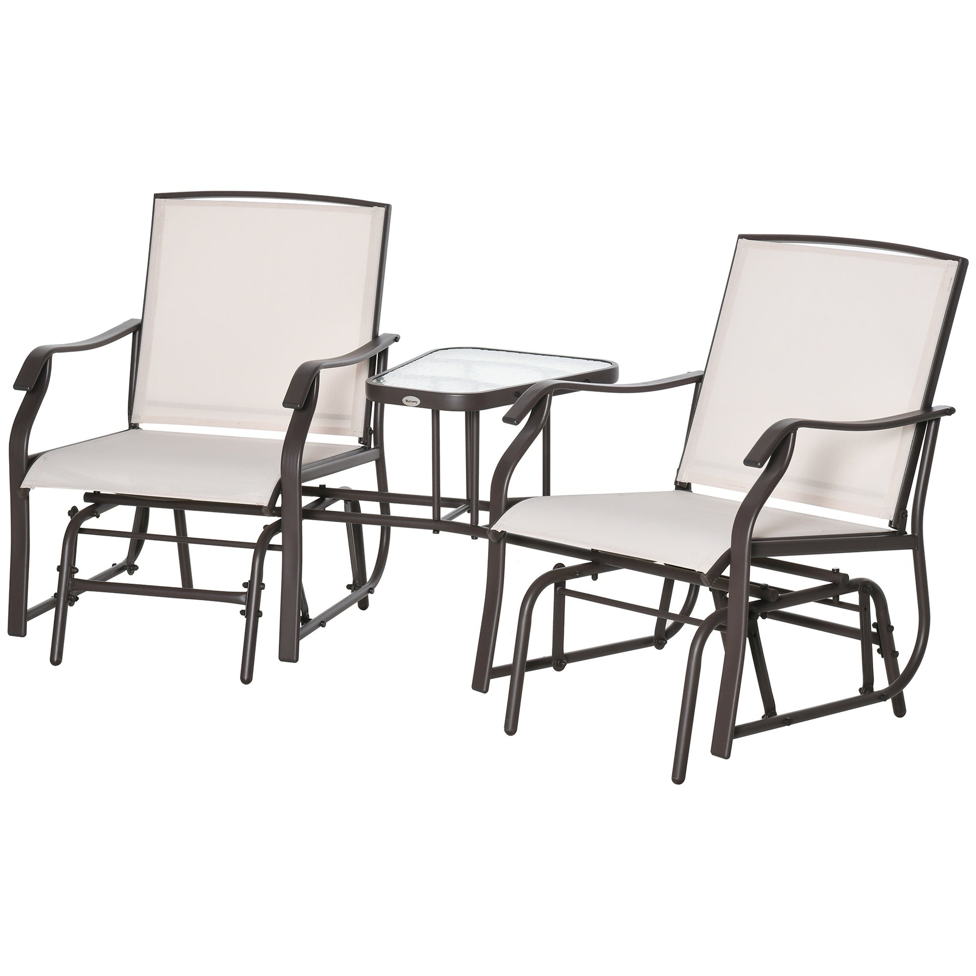 Outsunny Outdoor Glider Chairs With Coffee Table, Patio 2 Seat Rocking Chair Swing Loveseat Withsling For Backyard, Garden, And Porch, Beige Beige Fabric Metal