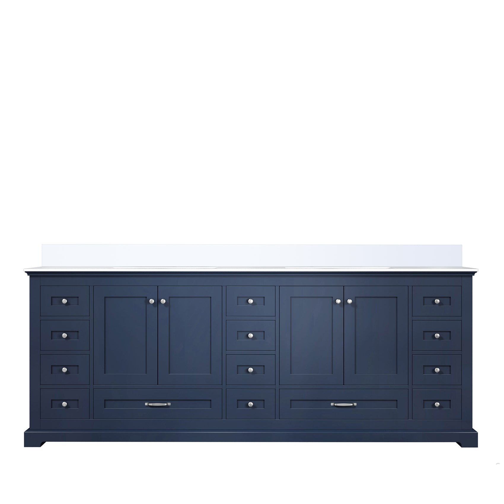 Navy Blue Double Bath Vanity 84 In. W X 22 In. D, With White Quartz Top Navy Blue Plywood Wood