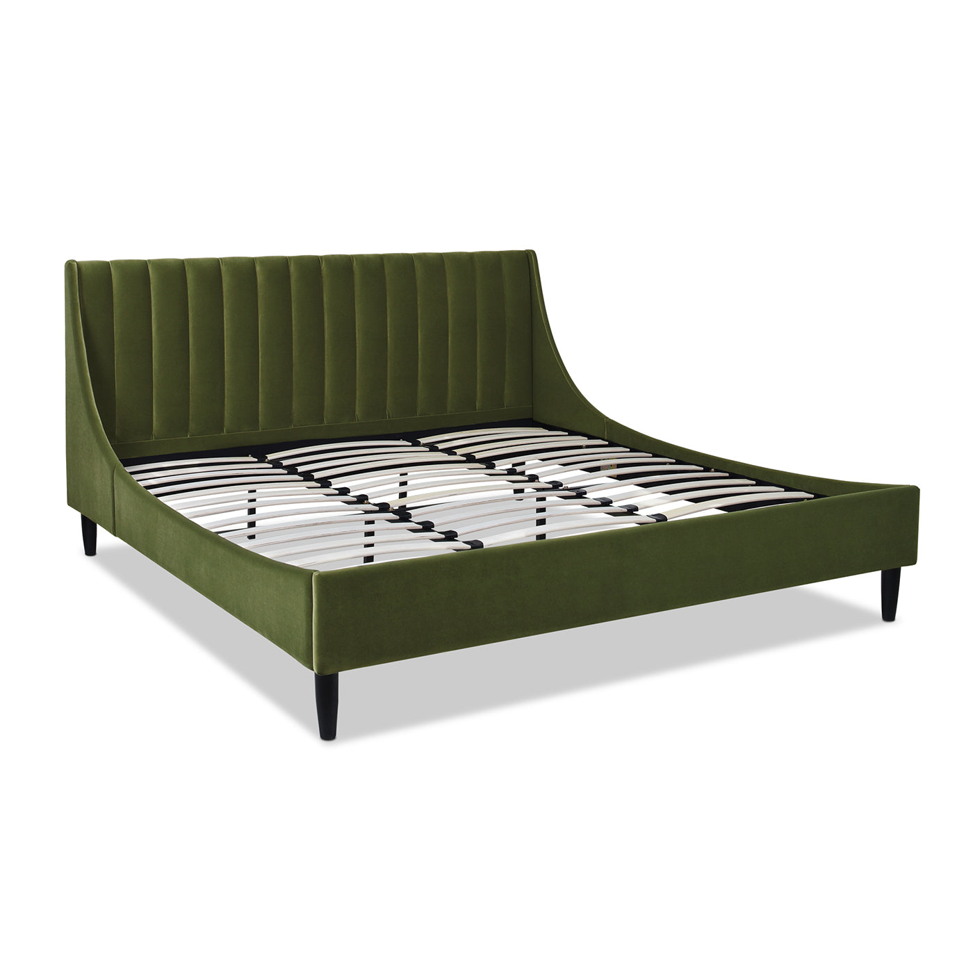 Aspen Vertical Tufted Headboard Platform Bed Set, King, Olive Green Performance Velvet King Olive Green Wood Foam Velvet Velvet