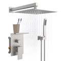 Rainfall Shower System With Storage Rack 10 Inch Shower Faucet Set Brushed Nickel With High Pressure With Square Shower Head Luxury Shower Set Wall Mount Brushed Nickel Metal