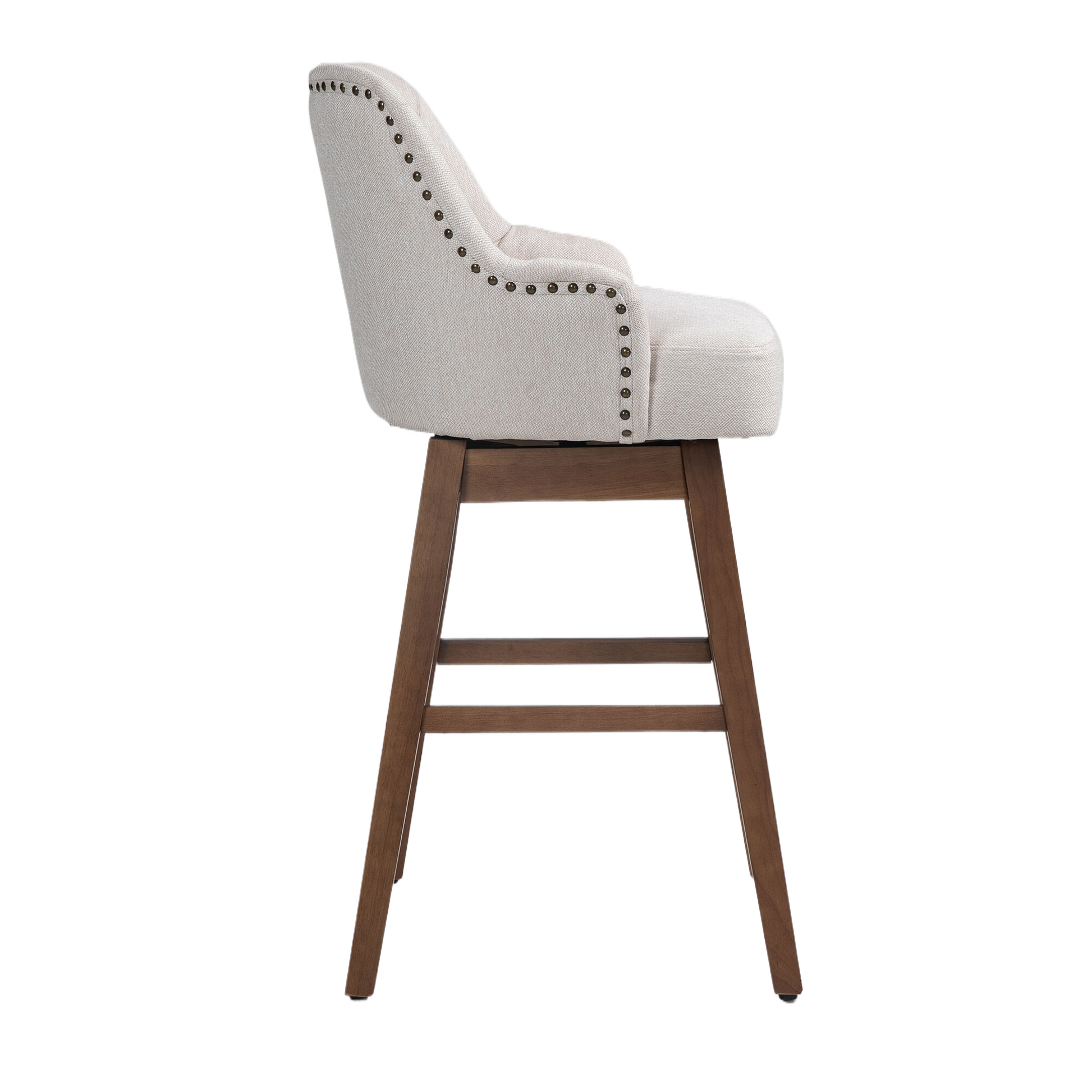 Coolmore Bar Stools Set Of 2 Counter Height Chairs With Footrest For Kitchen, Dining Room And 360 Degree Solid Wood Legs Swivel Bar Stools Set Of 2 Beige Linen Beige Foam Linen