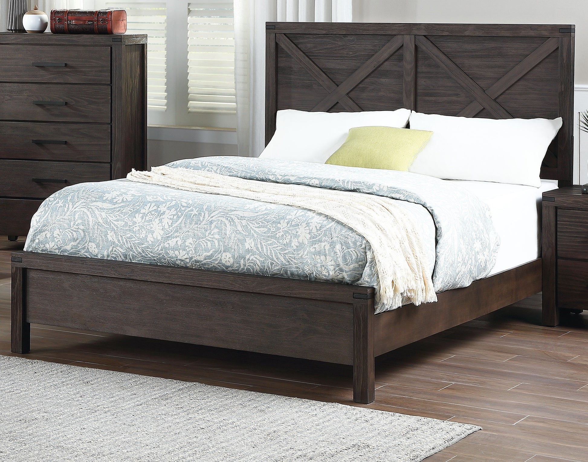 Rustic Contemporary Espresso 1Pc Queen Size Bed Wooden X Design Hb Unique Look Bedroom Furniture Box Spring Required Queen Espresso Espresso Wood Bedroom Contemporary,Modern,Transitional Rubberwood