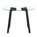 Table And Chair Set.A Modern Minimalist Style Round Clear Tempered Glass Table With Black Metal Legs.Paried With 4 Chairs With Modern Pu Leather High Back Upholstered And C Tube Black Metal Legs. White Black Seats 4 Glass Metal