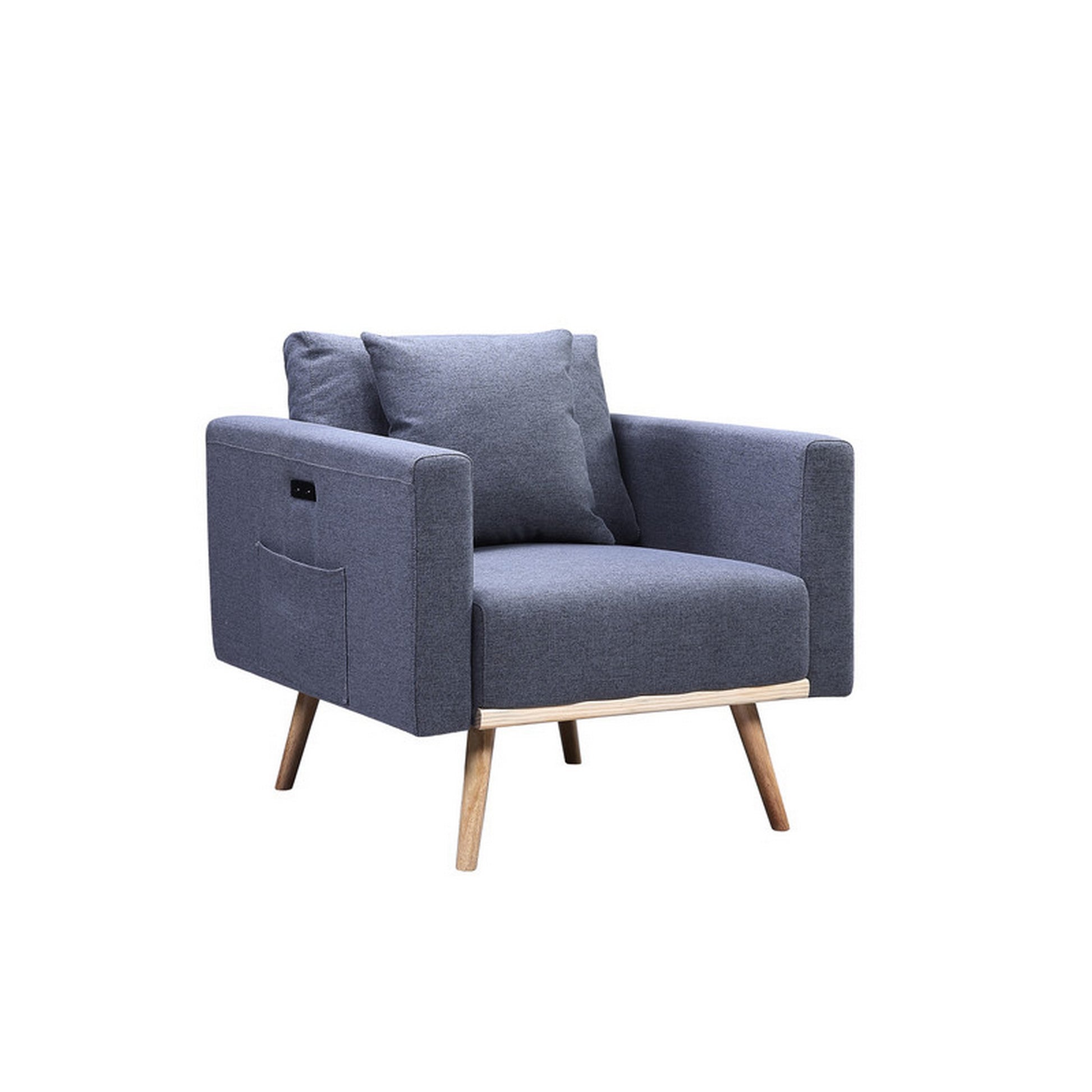 Mico 33 Inch Modern Sofa Chair With Usb Ports And Pocket, Dark Gray Fabric Gray Solid Wood