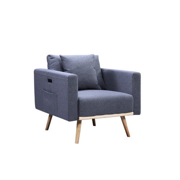 Mico 33 Inch Modern Sofa Chair With Usb Ports And Pocket, Dark Gray Fabric Gray Solid Wood
