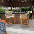 Bar Stools Set Of 2, Outdoor Counter Height Bar Chairs With Arm And Backrest, Aluminum Tall Bar Stools With Cushion Modern Textilene Rope Boho Barstools For Garden, Pool, Patio, Kitchen Square Backres Yes Khaki Garden & Outdoor 2 Person Seating Group
