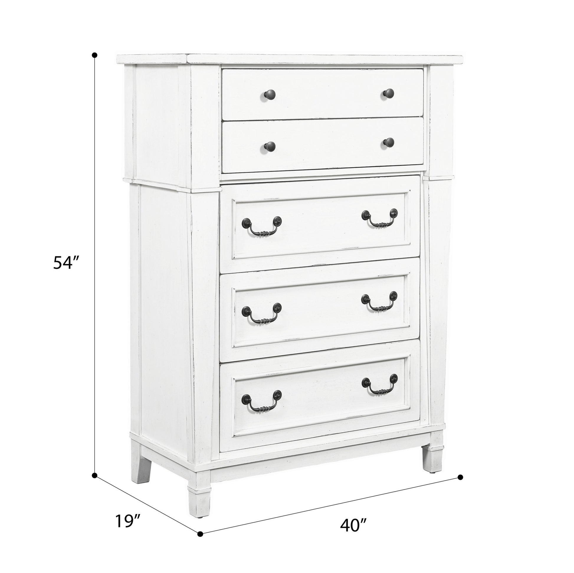 Coastal White 5 Drawer Chest White Engineered Wood