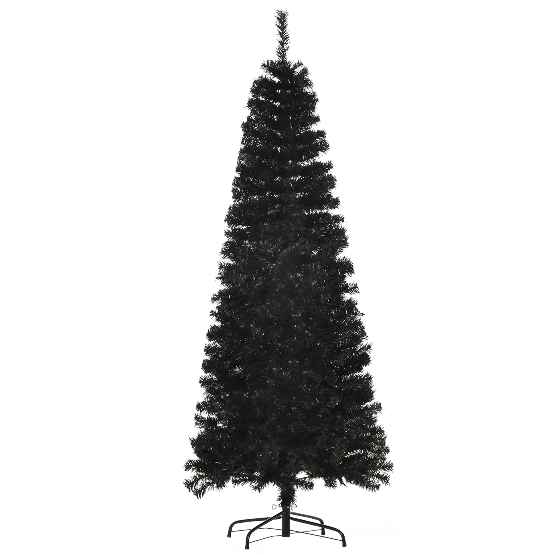 Homcom 6Ft Pencil Christmas Tree, Unlit Artificial Christmas Tree Slim Douglas Fir Xmas Tree With Realistic Branches, Halloween Tree With 618 Tips, Black Black Plastic