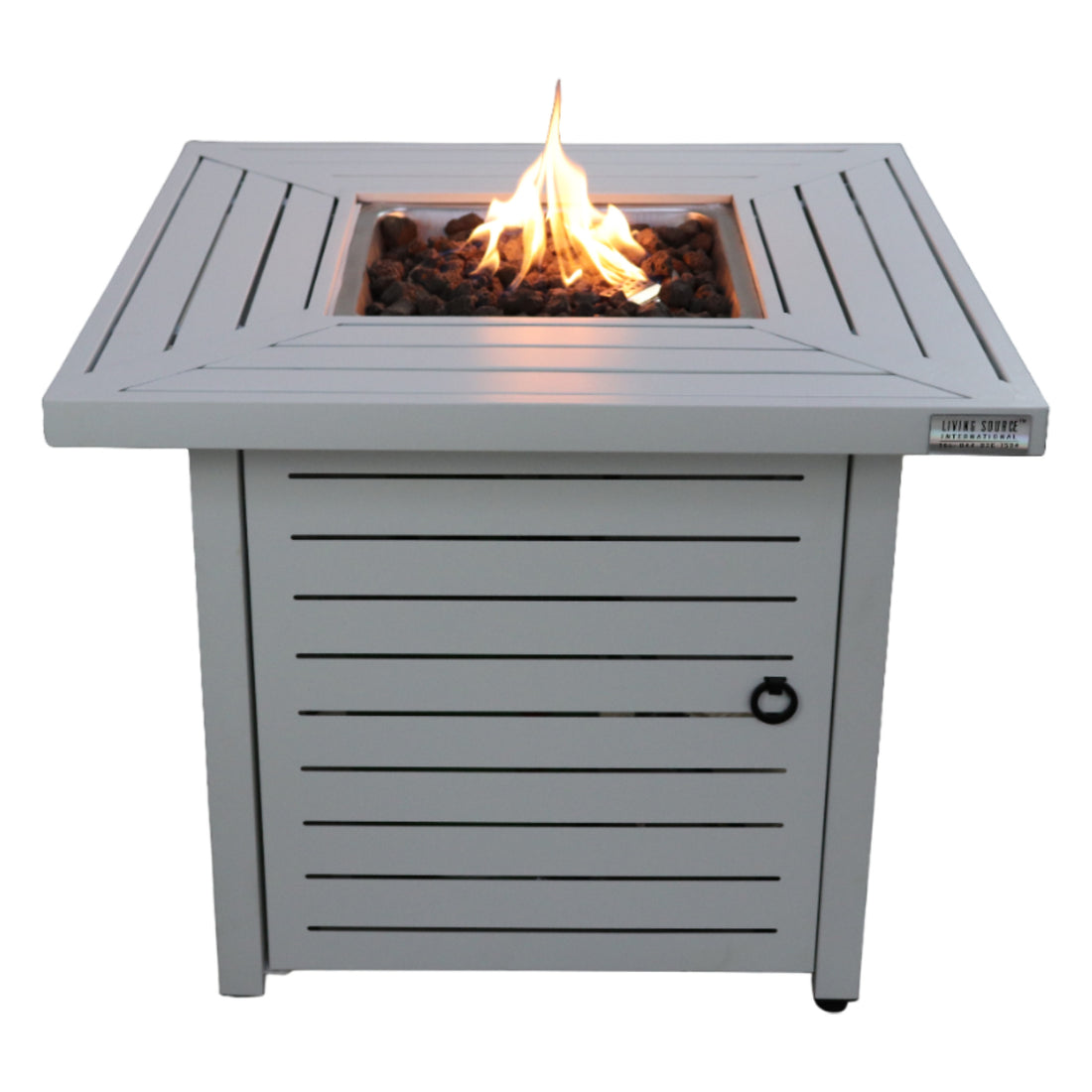 25" H X 30" W Steel Propane Natural Gas Fire Pit Table Antique White Gray Garden & Outdoor Modern Stone Steel