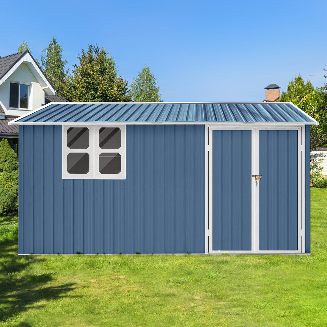 Metal Garden Sheds 10Ftx12Ft Outdoor Blue With Window Blue Metal