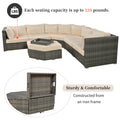 Patio Furniture Set, 6 Piece Outdoor Conversation Set All Weather Wicker Sectional Sofa With Ottoman And Cushions And Small Trays Beige Rattan