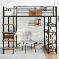 Full Size Metal Loft Bed With Desk And Shelves, Black Expected Arrival Time: 9.18 Box Spring Not Required Full Black Metal Solid Wood Mdf