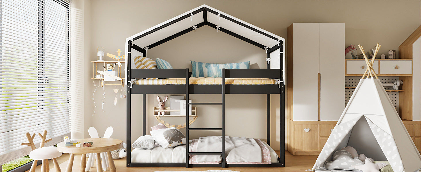 Twin Over Twin Wood Bunk Bed With Tent, Espresso Old Sku:Lt000708Aap Espresso Solid Wood