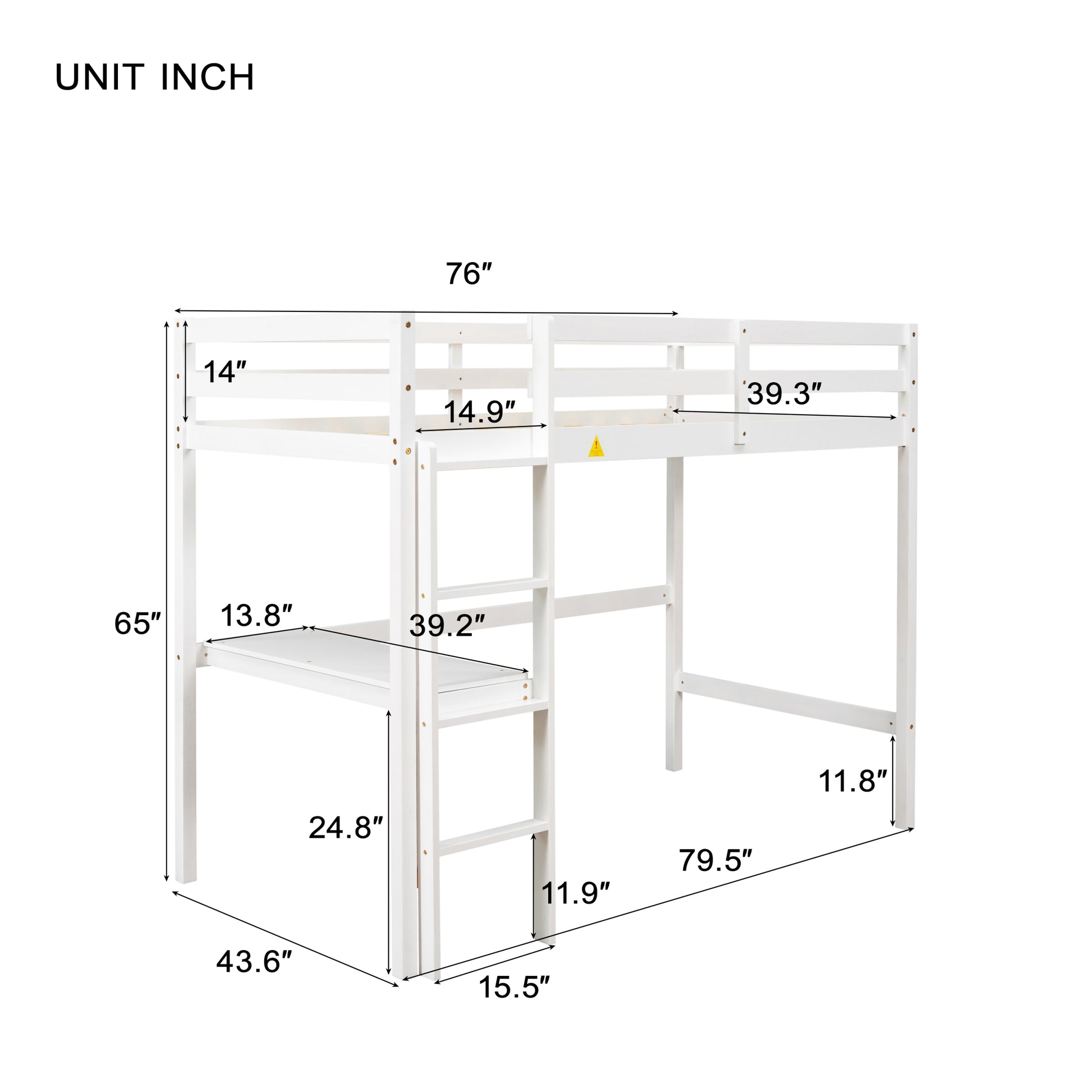 Twin Loft Pine Wood Bed With Built In Desk, Safety Guardrails, Ladder,White Old Sku:W50450911 Twin White Pine