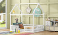 Full Size Wood House Bed With Fence And Door, White Old Sku: Wf303134Aak Box Spring Not Required Full White Wood Bedroom Bed Frame Pine